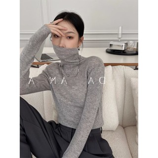 IS KR ins ✨韓國 米蘭 鬆弛感 東大門灰色高領毛衣打底衫女秋冬季內搭修身緊身針織長袖緊身堆堆領上衣