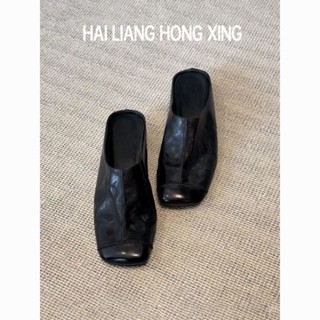 免運🚚臺灣熱賣羊皮版~包頭半拖鞋女外穿新款內增高真皮涼拖法式複古懶人穆勒鞋
