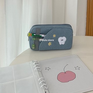 臺灣出貨✨新店優惠 筆袋 筆盒 鉛筆袋 文具 牛仔筆袋 2024自制可愛牙齒大容量筆袋收納包文具袋網紅刺繡ins