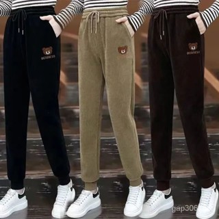 時尚服裝專賣場【加絨加厚北極絨】小熊燈芯絨衛褲女2024新款高腰顯瘦休閒束腳