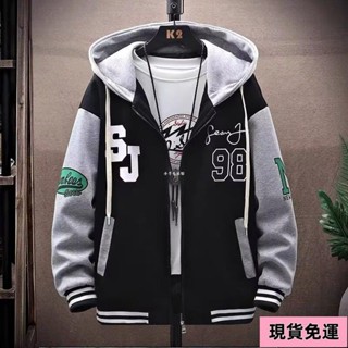 🌸現H+免運🌸 上新巨優惠秒殺🔥春秋季復古工裝夾克男潮牌機能痞帥寬松拼接撞色連帽棒球服 秋冬上衣 圓領 衛衣 男士