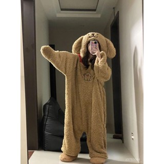 綫條小狗睡衣 小狗連體睡衣 睡袍 珊瑚絨睡袍 珊瑚絨睡衣 冬季睡衣 可愛睡袍 冬天睡衣 法蘭絨睡衣 卡通睡衣 W8HX