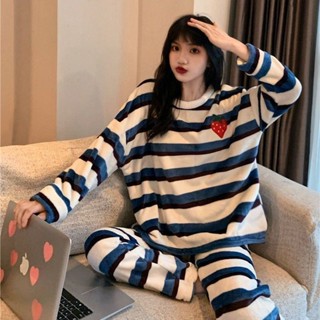 Lam💕睡衣 居家服加大碼睡衣女秋冬款高檔可外穿法蘭絨大碼長毛絨冬季加厚保暖套裝