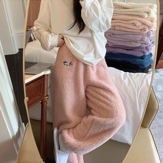 全店折扣 秋冬季新款可愛小狗舒適睡褲女士保暖加厚珊瑚絨家居長褲外穿睡褲