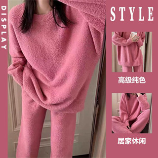 DUYI~夢詩 韓國ins珊瑚絨睡衣冬季簡約高階感長袖加厚法蘭絨少女家居服套裝