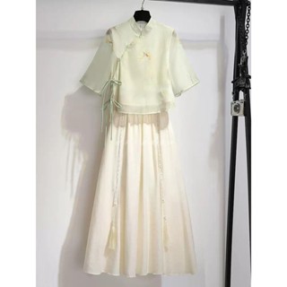 臺灣出貨⚡新中式國風套裝 漢服女 漢服套裝 改良漢服 夏季新款古風套裝 大碼套裝 中國風套裝 新中式女裝 唐裝女