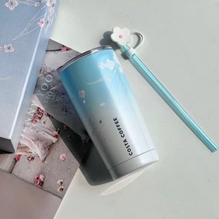 Costa同款藍色車載杯保溫杯保冷杯304不鏽鋼大容量吸管隨行咖啡杯