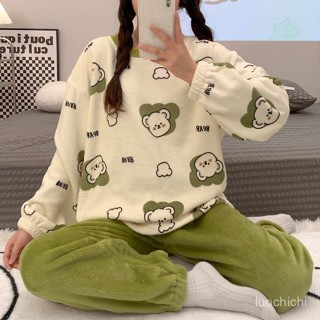 臺灣出貨 冬季珊瑚絨 睡衣女 加厚加絨 法蘭絨睡衣 可外穿家居服套裝 女生睡衣 寬鬆休閒睡衣 睡衣套裝 雙面絨毛 睡衣女