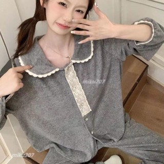 臺灣熱銷🌈ins韓係甜美可愛蕾絲邊女感睡衣女款春秋冬季長袖長褲套裝家居服