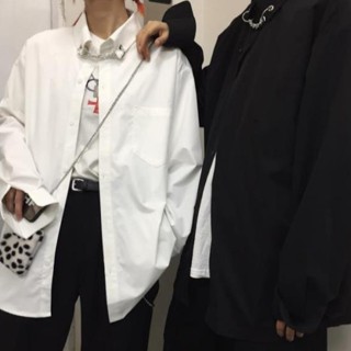新款港風chic復古工裝長袖寬鬆原宿風bf鐵鍊襯衫情侶襯衫外套(M5503)【FIZZE】