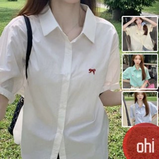【ohi】蝴蝶結刺繡襯衫 純棉純色襯衫上衣 女襯衣 短袖襯衫 女生襯衫 女襯衫 短袖上衣 襯衫 女裝 GSN142