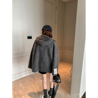 拉鏈連帽棉羊絨毛呢外套女2024新款秋冬款寬鬆氣質高級感呢子網紅 韓版 毛呢西裝外套 風衣外套1223 EPL2