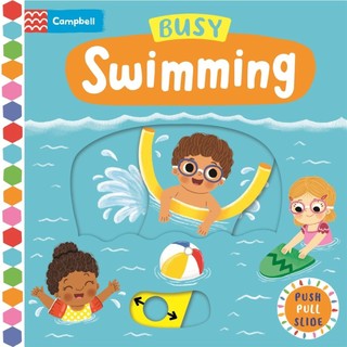 Busy Swimming 有聲書 (新版附音檔QR code)英國版 硬頁推拉遊戲書 Campbell