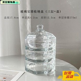 臺灣出貨🔥玻璃寶塔收納盒首飾品防灰塵可拆卸清洗水晶玻璃收納盒糖果堅果盒