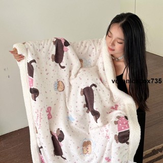 午睡毯🎀 韓系可愛臘腸狗羊羔絨毛毯保暖親膚珊瑚絨休閒毯子卡通空調毯蓋毯