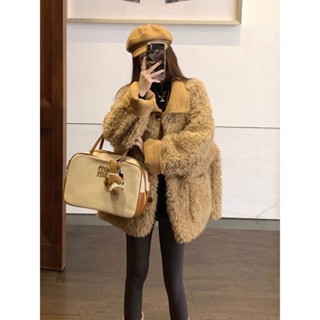 see 外套女 保暖外套 加絨加厚外套 女生上衣 新中式寬松機車服夾克保暖大衣羊羔毛加厚大碼胖mm遮肉毛毛外套女