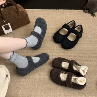 一眼心動💕實拍 娃娃鞋 瑪麗珍鞋 平底鞋 大尺碼35-40 魔鬼氈 小香風 淺口 毛毛鞋 女鞋 外穿 加絨 保暖 一腳蹬