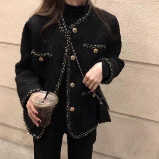 【免運出貨】短版外套韓版混金絲粗花呢小香風外套女春秋新款韓版寬鬆顯瘦拼色毛呢上衣女潮長袖外套連帽外套開襟小外套