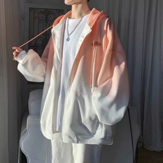 Annie💖紮染漸變開衫衛衣男 春秋季炸街連帽外套 寬鬆帽T 運動衫 潮流百搭休閒男裝上衣