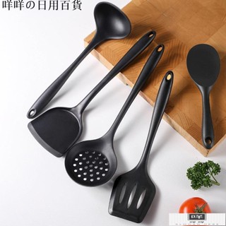 「咩咩」黑色矽膠廚具勺子鍋鏟漏勺飯勺不粘鍋廚具食品級廚房烹飪工具MIMM