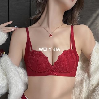 【唯家】酒紅玫瑰 紅色內衣 集中內衣 聚攏內衣 蕾絲內衣 性感內衣 小胸內衣 小胸顯大內衣 乳膠內衣 無鋼圈內衣 防下垂