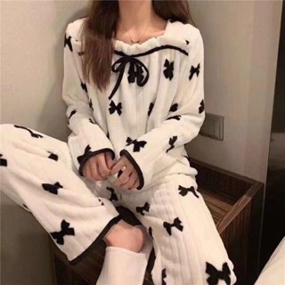 see 保暖睡衣 加絨睡衣 居家服 長袖睡衣 珊瑚絨睡衣女秋冬季韓版甜美可愛公主風家居服法蘭絨加厚保暖套裝