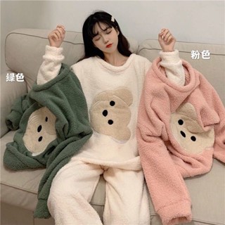 see 保暖睡衣 加絨睡衣 居家服 長袖睡衣 睡衣女秋冬季韓版卡通可愛學生加厚加絨羊羔絨新款ins風網紅套裝