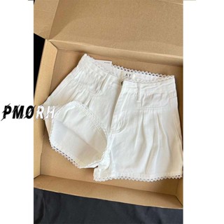 see 短褲女 熱褲 女裝 A字短褲 休閒短褲 小個子高腰顯瘦牛仔褲女夏蕾絲拼接設計感白色闊腿褲簡約通勤短褲