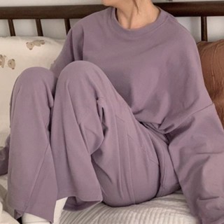 嘉義出貨♕100%德絨睡衣女 春秋冬季刷毛長袖睡衣 休閒素色少女風 居家服 保暖自熱家居服 睡衣套裝 可外穿