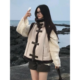 Codibook｜韓國 moodloveroom 扣環麂皮羊羔毛內裡背心外套［預購］針織外套 牛角釦大衣 女裝