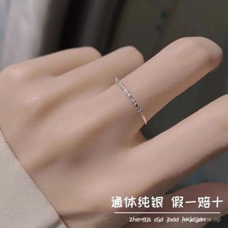 正品S999純銀戒指女簡約細圈碎鑽超細永久不掉色足銀開口可調節尾