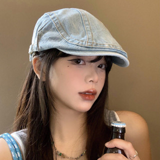 【Heart 】水洗牛仔前嚮帽子女春夏日係復古風瘦臉貝雷帽 雙麵大頭圍藝術家帽子貝雷帽
