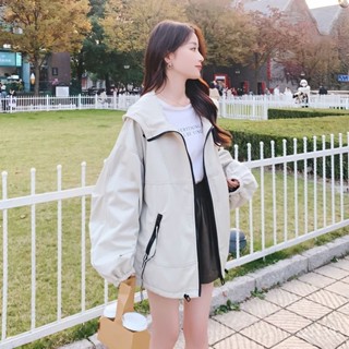 詩遊時尚女裝店oversize原宿港風外套女春秋季2023新款韓版寬鬆學生百搭工裝風衣