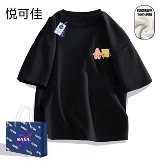 聯海綿寶寶派大星短袖T恤 男女夏季青少年寬鬆純棉半袖上衣 落肩 男女 大尺碼寬鬆 oversize 半袖 印花t