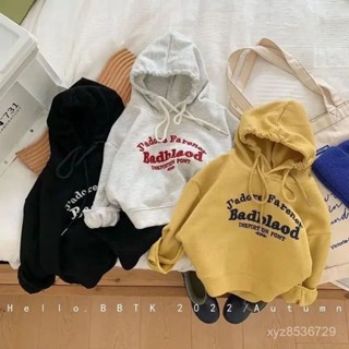 臺灣出貨🔥兒童韓係連帽大學T 秋季男女童長袖上衣 刺繡字母寬鬆大學T 孩子帥氣休閒上衣潮