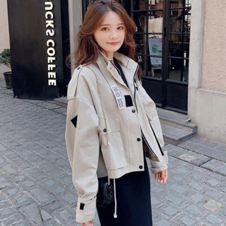 韓版 ins風 外套女 寬鬆外套 韓版外套 百搭外套女 ins秋季工裝短外套女潮百搭韓版寬鬆慵懶風森係風衣