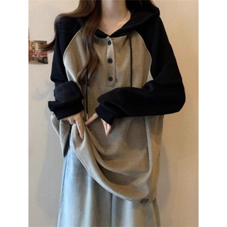 Meet.You.廢土風連帽衛衣女款chic秋季大碼遮肉微胖mm潮流寬鬆-2-300斤上衣