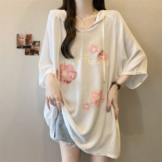 Meet.You.大碼女裝印花疊穿連帽短袖T恤女夏季新款寬鬆顯瘦胖mm上衣女