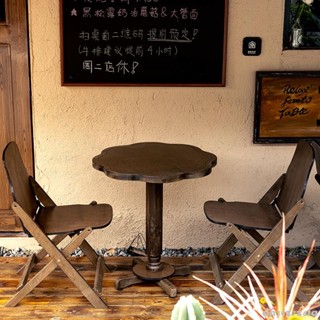 免運#優選#實木復古桌子小戶型陽臺客廳室內戶外折疊靠背椅子茶幾圓桌咖啡桌桌椅組合 休閒桌 餐椅 餐桌