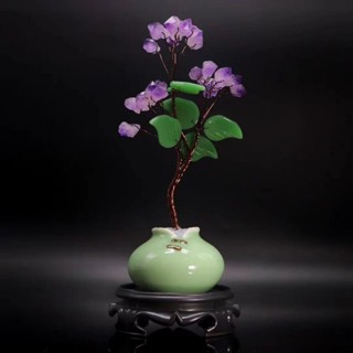水晶碎石能量擺飾 招財必備 禮物 姻緣 靈性 風水 許願 願望 財運 開運 納福 發財擺件 天然紫水晶搖錢樹家居客廳創意