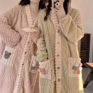 【臺灣出貨】珊瑚絨睡袍女 秋冬季長款睡裙 冬款加絨加厚法蘭絨浴袍 大碼睡衣外套
