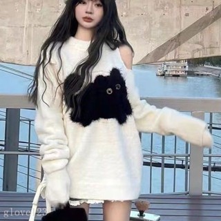 🌷臺灣出貨🌷慵懶風 甜美露肩 毛衣女 ins新款 學生秋冬寬鬆 遮肉百搭 針織衫上衣 露肩上衣女 長袖上衣 溫柔風