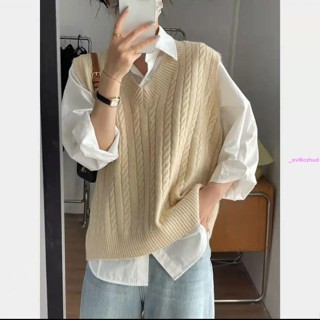 針織背心 毛衣馬甲 2022新款毛衣女馬甲外搭寬松大碼針織V領洋氣背心女外穿無袖上衣