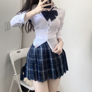 Meet.You.純慾風jk收腰長袖襯衫女性感辣妹修身顯瘦別緻襯衣設計感上衣秋季