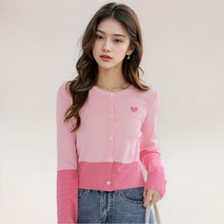 Meet.You.春夏開衫短款慵懶女上衣風外套撞色外粉色吊帶針織搭冰絲顯瘦針織