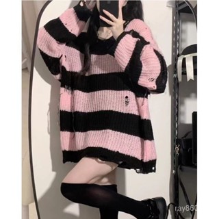 熱銷🔥 針織毛衣女 oversize 條紋毛衣 秋冬上衣 設計感上衣 ins風衣服 長袖上衣 女生冬天衣服 韓版毛衣 X
