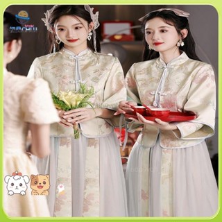 📌婚禮📌中式伴娘服 2024新款國風顯瘦高級新中式婚禮伴娘裙 伴娘團禮服裙 姐妹服裝 結婚服裝 女生禮服 結婚禮服