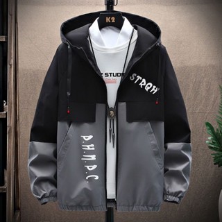 春秋男士外套潮流韓版工裝夾克青少年學生上衣服休閒薄款連帽褂子夾克外套 夾克 拼色外套 棒球服外套 男生夾克 翻領夾克