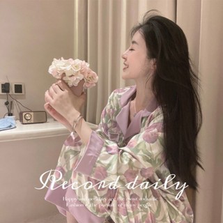 LW湯圓女裝-睡衣女春秋季冰絲長袖長褲大碼可愛夏天ins風薄款絲綢家居服套裝jjf