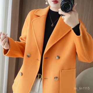 🔥媽媽短款毛呢大衣 女士寬鬆時尚休閒外套 柔軟舒適優雅 女生春秋外套 保暖外套韓版 羊毛雙麵呢女外套 羊絨短款大衣西裝版